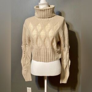 Tan Cropped Turtleneck Sweater